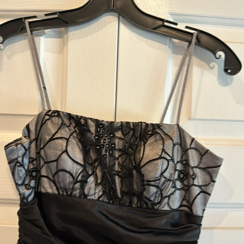 Dollar Brand Party Dress Gray with Black Floral Mesh Overlay Size XS - Picture 2 of 14